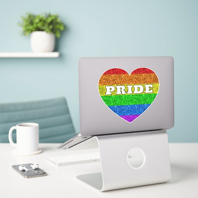 LGBT-Flagge lebhafter Regenbogen-Glitzer-Herz Prid Aufkleber (Laptop auf Schreibtisch)