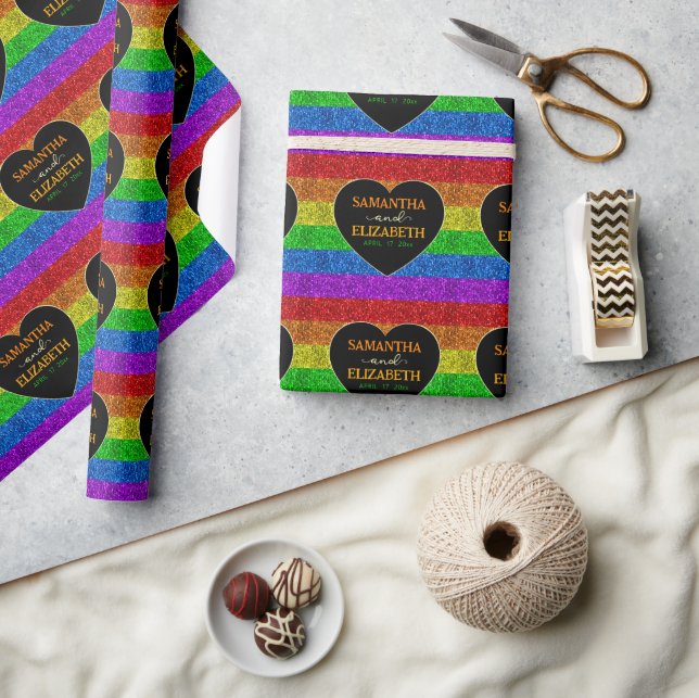 LGBT-Flagge Regenbogenherz Glitzern Homosexuelle H Geschenkpapier (Kunsthandwerk)