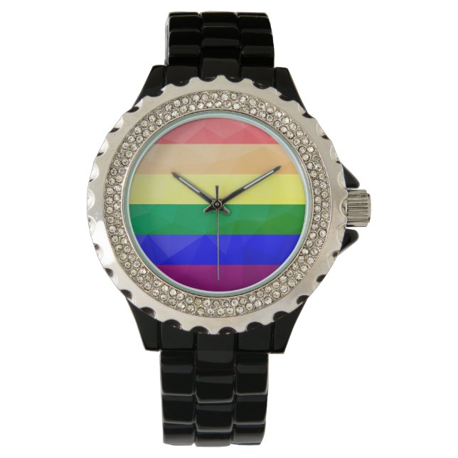 LGBT-Flagge Regenbogenlinien geometrisches Maschen Armbanduhr (Vorderseite)