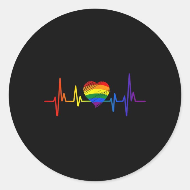 LGBT Gay Pride Heartbeat Lesbian Gays Liebe Runder Aufkleber (Vorderseite)