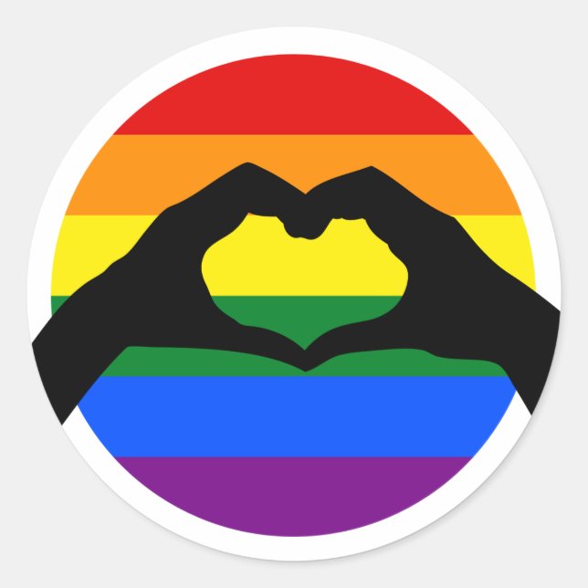 LGBT Gay Pride Rainbow and Heart Hand Silhouette Runder Aufkleber (Vorderseite)