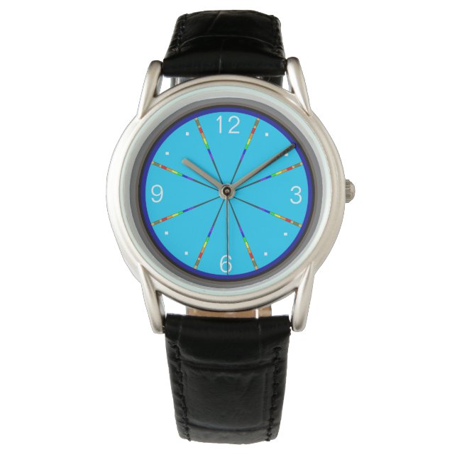 LGBT Gay Pride Rainbow Rings Sky Blue Wrist Armbanduhr (Vorderseite)