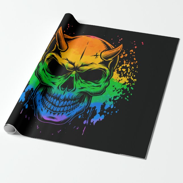 LGBT Gay Pride Skull Rainbow Geschenkpapier (Ungerollt)