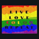 LGBT Gay Que Stolz Celebration Puzzle<br><div class="desc">Machen Sie Ihr Geschenk mit diesem Queen LGBT Gay Pride Puzzle für Ihre eigene Kollektion noch attraktiver. Personalisieren Sie Ihre jetzt! Lebe. Liebe. Farbe. Wieder von vorne. ~LivelyLovelyColorZ~</div>
