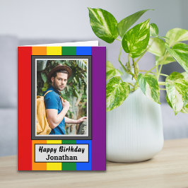 LGBT Gay Rainbow Flag mit Foto & Name Geburtstag Karte