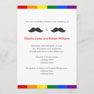 LGBT Gay Wedding Mustaches Rainbow Einladung