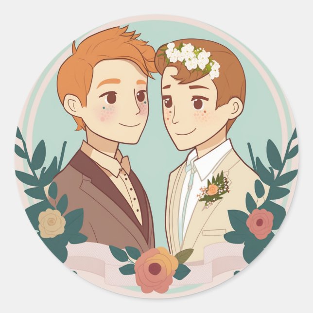 LGBT Gay Wedding Runder Aufkleber (Vorderseite)