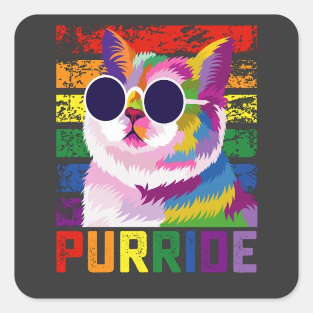 LGBT Gefärbte Krawatte Prix Cat Purride Gay Rainbo Quadratischer Aufkleber (Vorderseite)