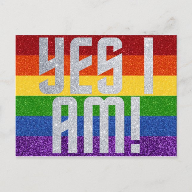 LGBT Glitzer Ja, ich bin! Coming Out Card Postkarte (Vorderseite)