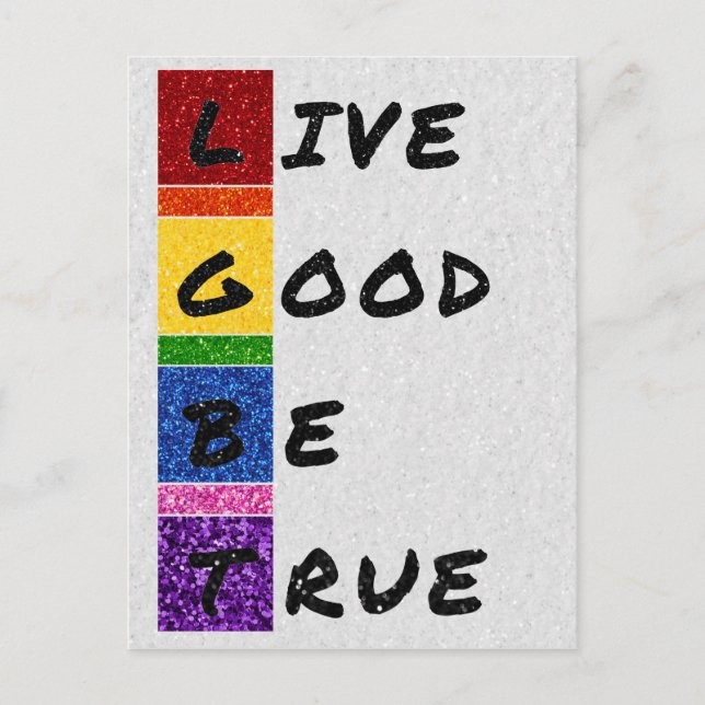 LGBT Glitzer Live Good Be True Card Postkarte (Vorderseite)