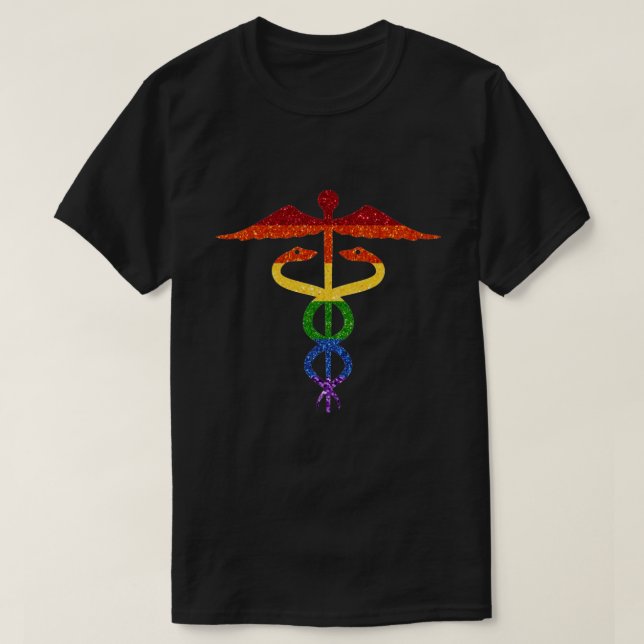 LGBT Glitzer Rainbow Caduceus T-Shirt (Design vorne)