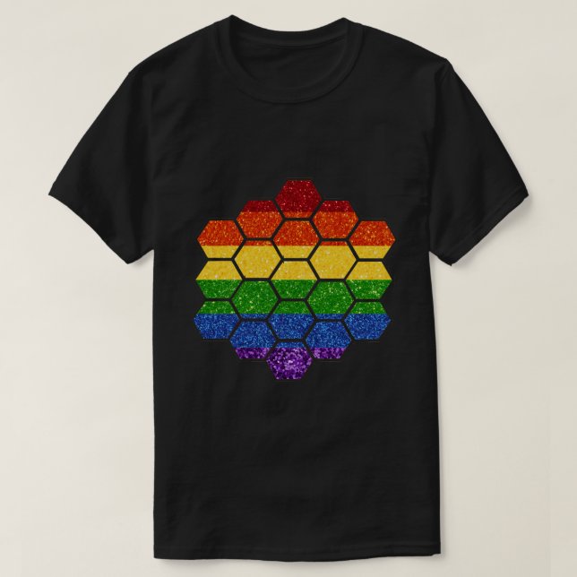 LGBT Glitzer Rainbow Honeycomb T-Shirt (Design vorne)