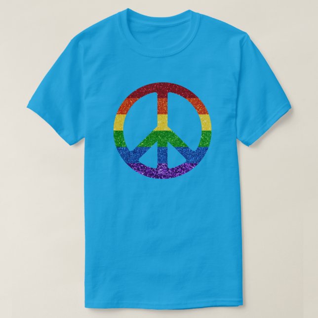 LGBT Glitzer Rainbow Peace Sign T-Shirt (Design vorne)