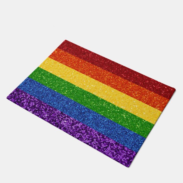 LGBT-Glitzer-Regenbogenfarben Fußmatte (Schrägansicht)