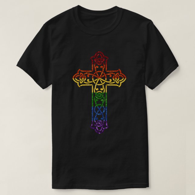 LGBT-Glitzer-Regenbogenkreuz T-Shirt (Design vorne)