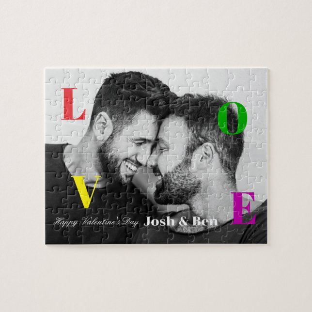 LGBT Happy Valentine's Day Custom Foto Monogram (Horizontal)