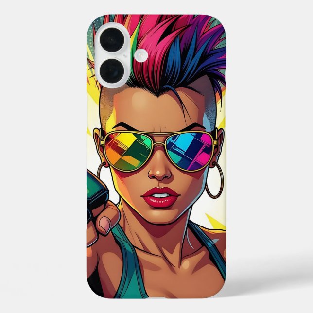 LGBT Lesbian Mohawk Pop Uppercut Art iPhone 16 Plus Hülle (Rückseite)