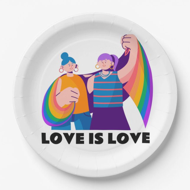 LGBT Lesbische Liebe ist Liebe Pride Girls Illustr Pappteller (Vorderseite)
