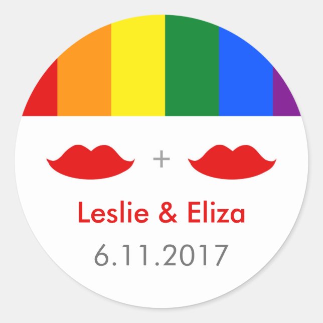 LGBT Lesbische Lippen-Rainbow-Hochzeit Runder Aufkleber (Vorderseite)