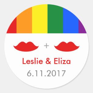 LGBT Lesbische Lippen-Rainbow-Hochzeit Runder Aufkleber