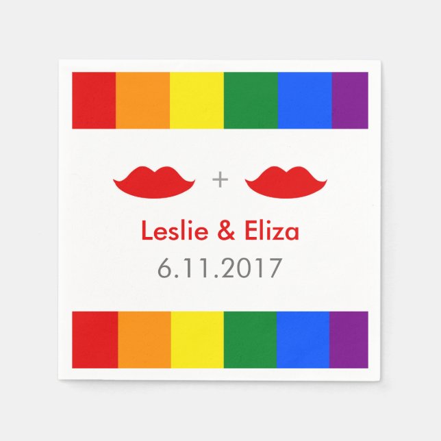 LGBT Lesbische Lippen-Rainbow-Hochzeit Serviette (Vorderseite)