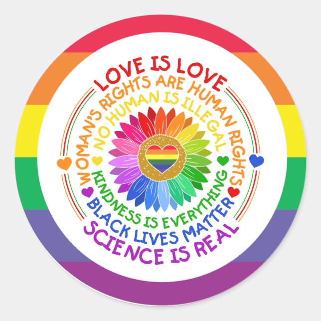 LGBT mit Regenbogen-Liebe ist Liebe Runder Aufkleber (Vorderseite)