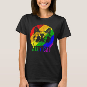 Lgbt Pride Ally Cat Rainbow Flag Gay Lesbian Supp T-Shirt