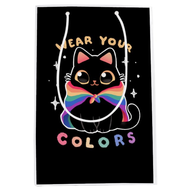 LGBT Pride Cat - Kawaii Rainbow Kitty - Tragen Sie Mittlere Geschenktüte (Vorderseite)