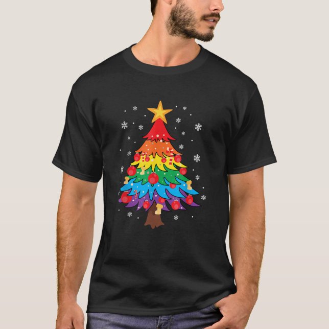 LGBT Pride Christmas Tree Pajama Cool Rainbow Flag T-Shirt (Vorderseite)