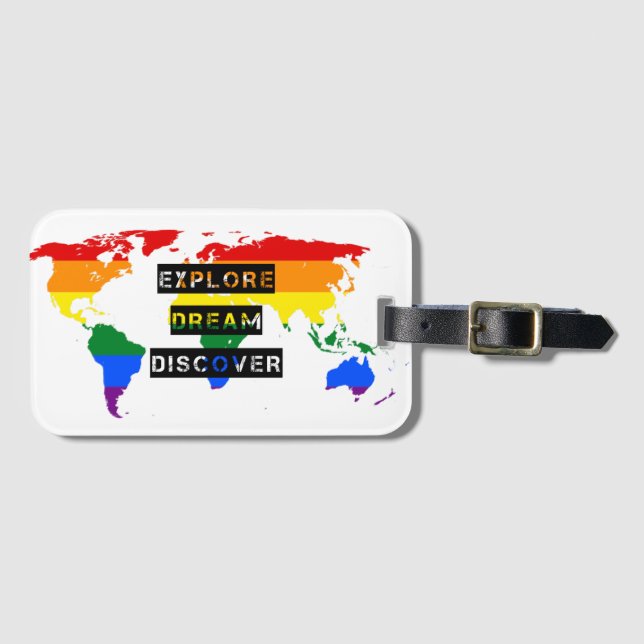 LGBT Pride Flag Weltkarte Gepäckmarke Typografie Gepäckanhänger (Vorderseite (Horizontal))
