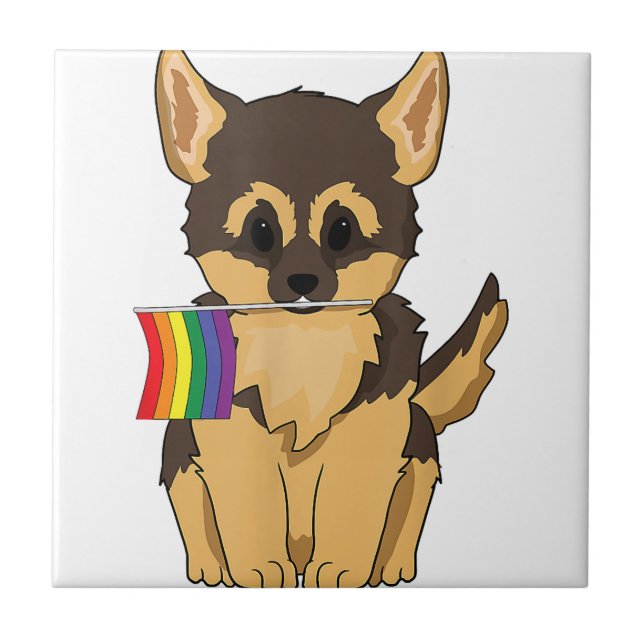 LGBT Pride German Shepherd Dog Regenbogenflagge Ga Fliese (Vorderseite)