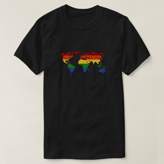 LGBT Pride Glitzer Weltkarte T-Shirt (Design vorne)