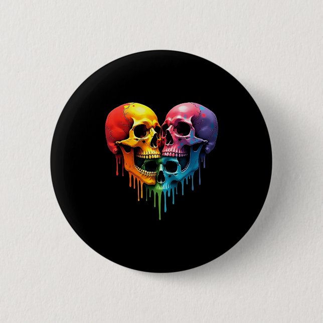 Lgbt Pride Halloween Horror Skeleton Skull Rainbow Button (Vorderseite)