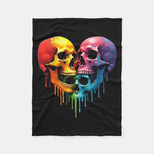Lgbt Pride Halloween Horror Skeleton Skull Rainbow Fleecedecke (Vorderseite)