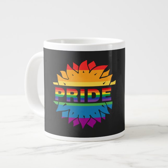 LGBT+Pride Liebe. Blume Regenbogen Tasse Kaffee (Vorderseite Links)