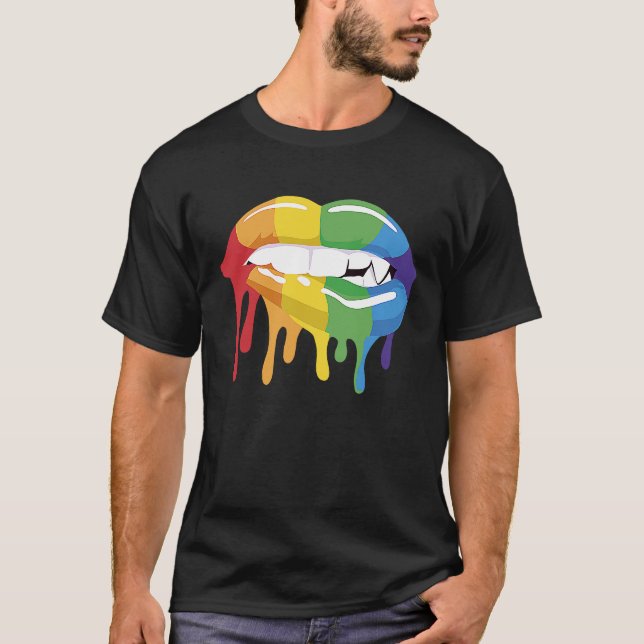 LGBT Pride Lips Colourful Brush Stroke Love Vampir T-Shirt (Vorderseite)