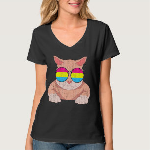 Lgbt Pride Month Cat Sonnenbrille Pan Flag Pansexu T-Shirt