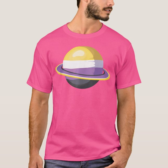 LGBT Pride Non Binary Flag Saturn Astronomie Non B T-Shirt (Vorderseite)