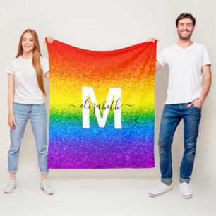 LGBT Pride Rainbow Glitzer Monogramm Name Fleecedecke
