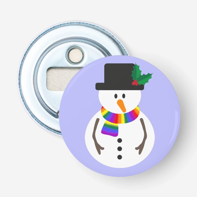 LGBT+ Pride Snowman Button Flaschenöffner (Vorderseite)