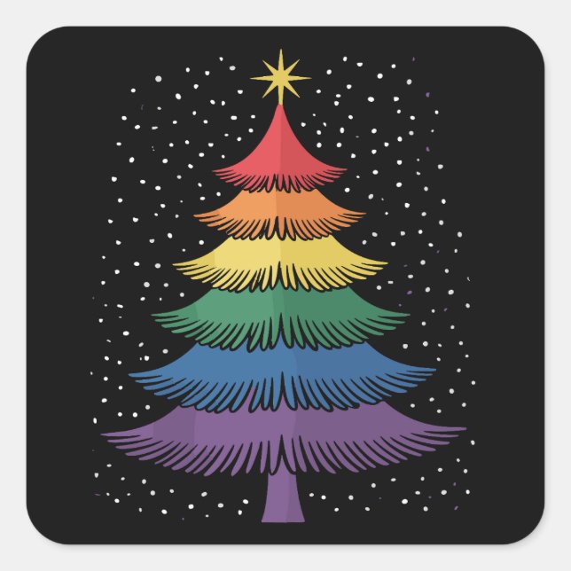 LGBT-Q Pride Christmas Tree Pajama Rainbow Flag Quadratischer Aufkleber (Vorderseite)