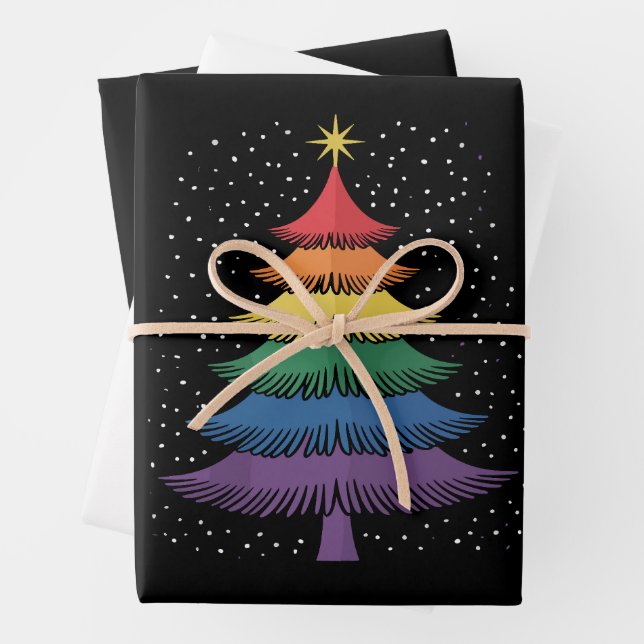 LGBT-Q Pride-Weihnachtsbaum-Pyjama-Regenbogenflagg Geschenkpapier Set (Beispiel)