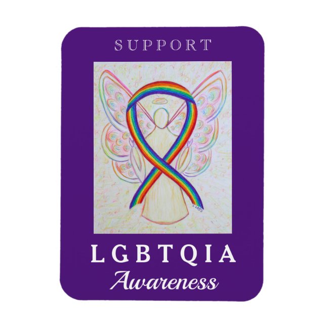 LGBT Rainbow Awareness Ribbon Angel Magnet (Vertikal)
