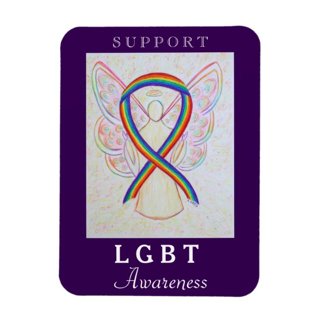 LGBT Rainbow Awareness Ribbon Angel Magnet (Vertikal)