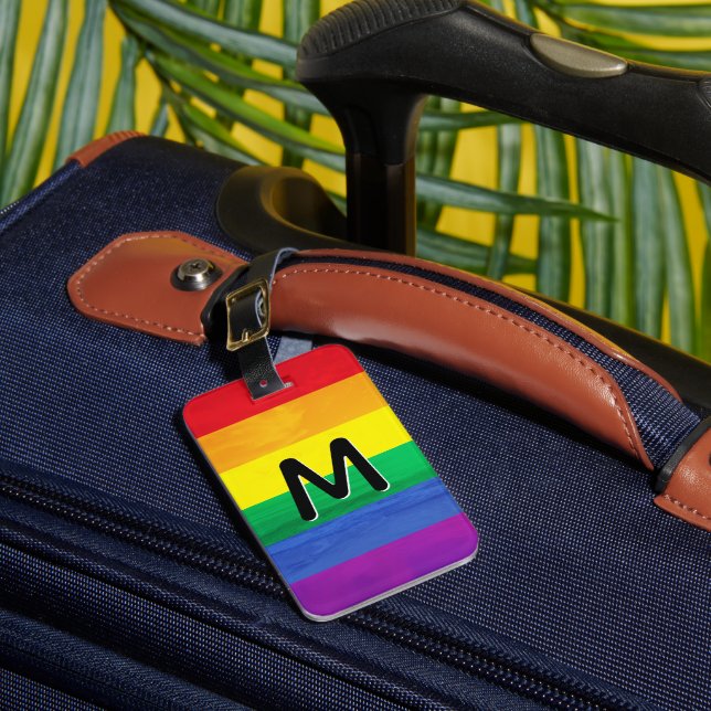 LGBT Rainbow Beach Monogram Personalisiert Gepäckanhänger (Vorderseite Insitu 1)