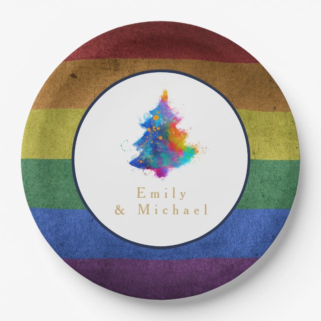 LGBT Rainbow Christmas Tree Custom Gay Pride Flag Pappteller (Vorderseite)