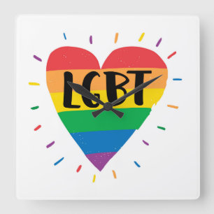 LGBT Rainbow Heart Quadratische Wanduhr