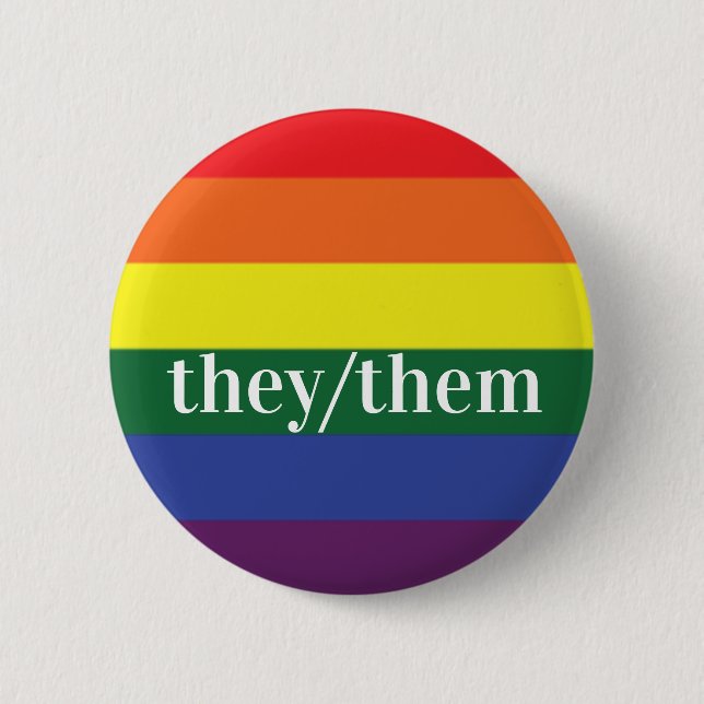 LGBT Rainbow Pride Flag Pronoun-Taste sie/sie Button (Vorderseite)