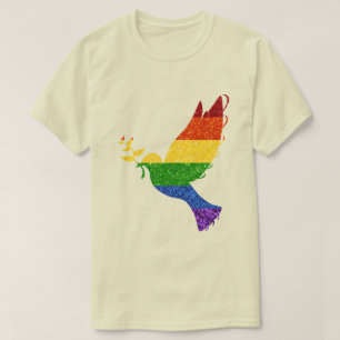 LGBT Rainbow Pride Glitzer Peace Dove T-Shirt