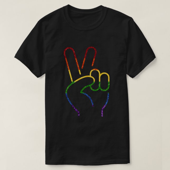 LGBT Rainbow Pride Glitzer Peace T-Shirt (Design vorne)
